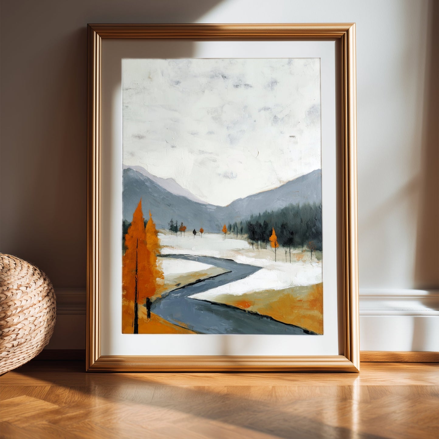 Autumnal Minimalist Mountain & River Landscape Prints Bundle Of 4 - Palette Pad