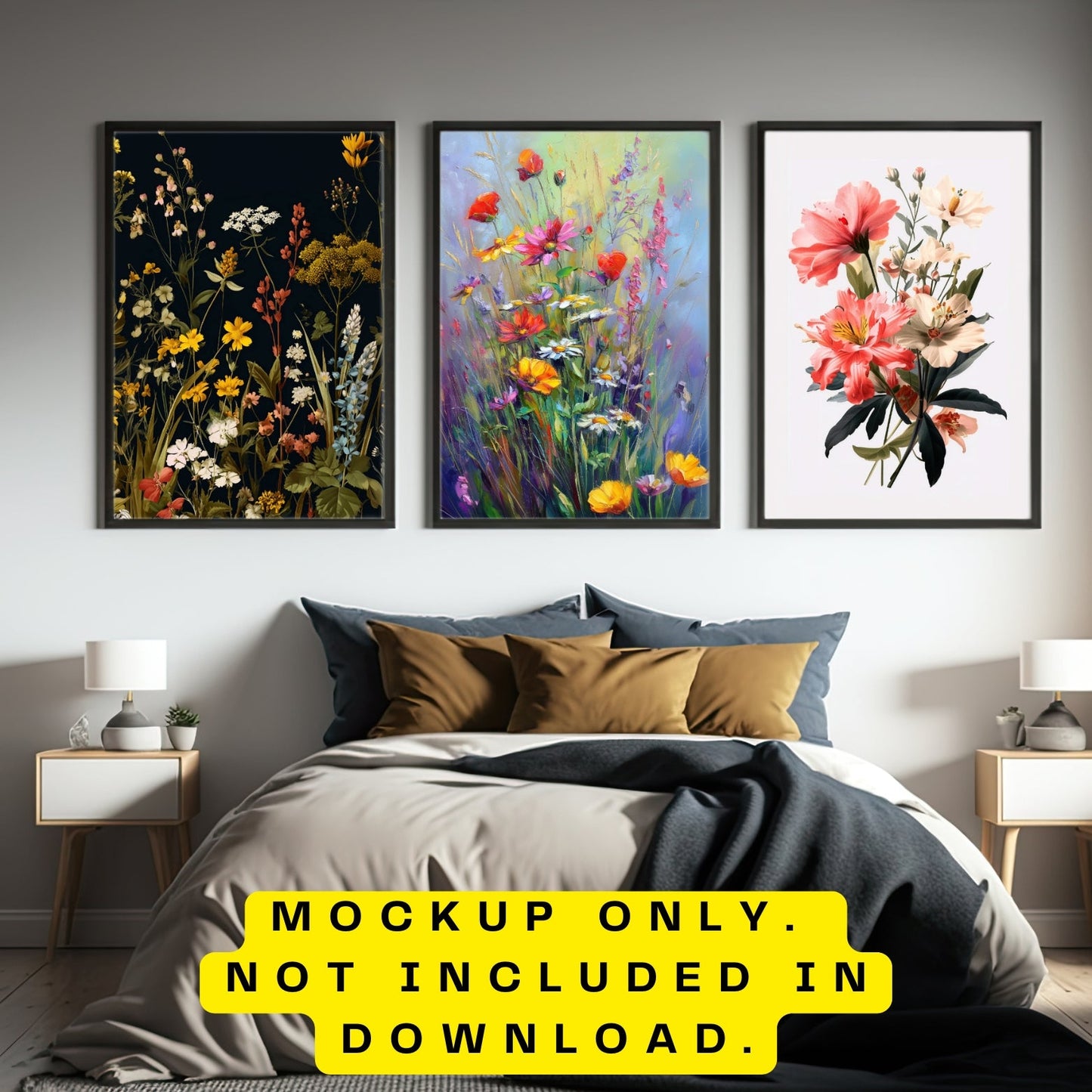 Black Background Vintage Botanical Wildflower Printable Floral Wall Art - Palette Pad