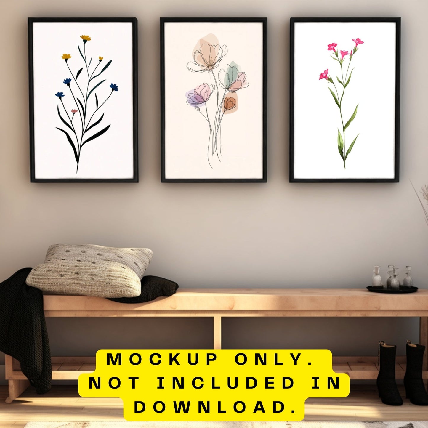 Black Background Vintage Botanical Wildflower Printable Floral Wall Art - Palette Pad