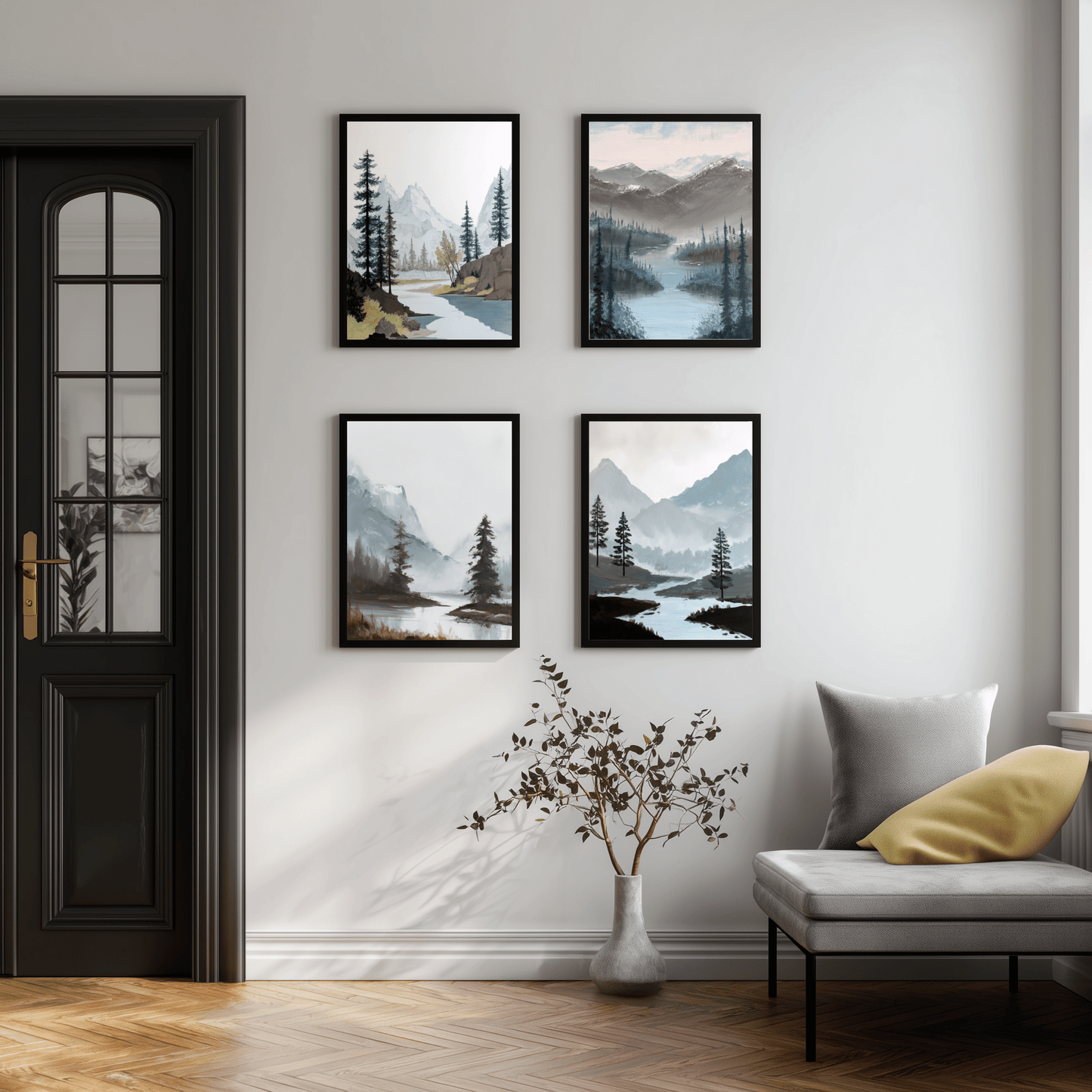 Bundle Of 4 Minimalist Mountain & River Landscape Prints - Palette Pad