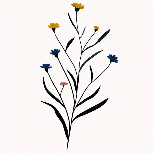 Minimalist Blue & Yellow Wildflower Print Botanical Digital Download - Palette Pad