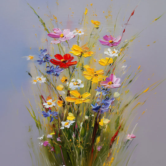 Vibrant Vintage Botanical Wildflower Oil Painting Digital Download - Palette Pad