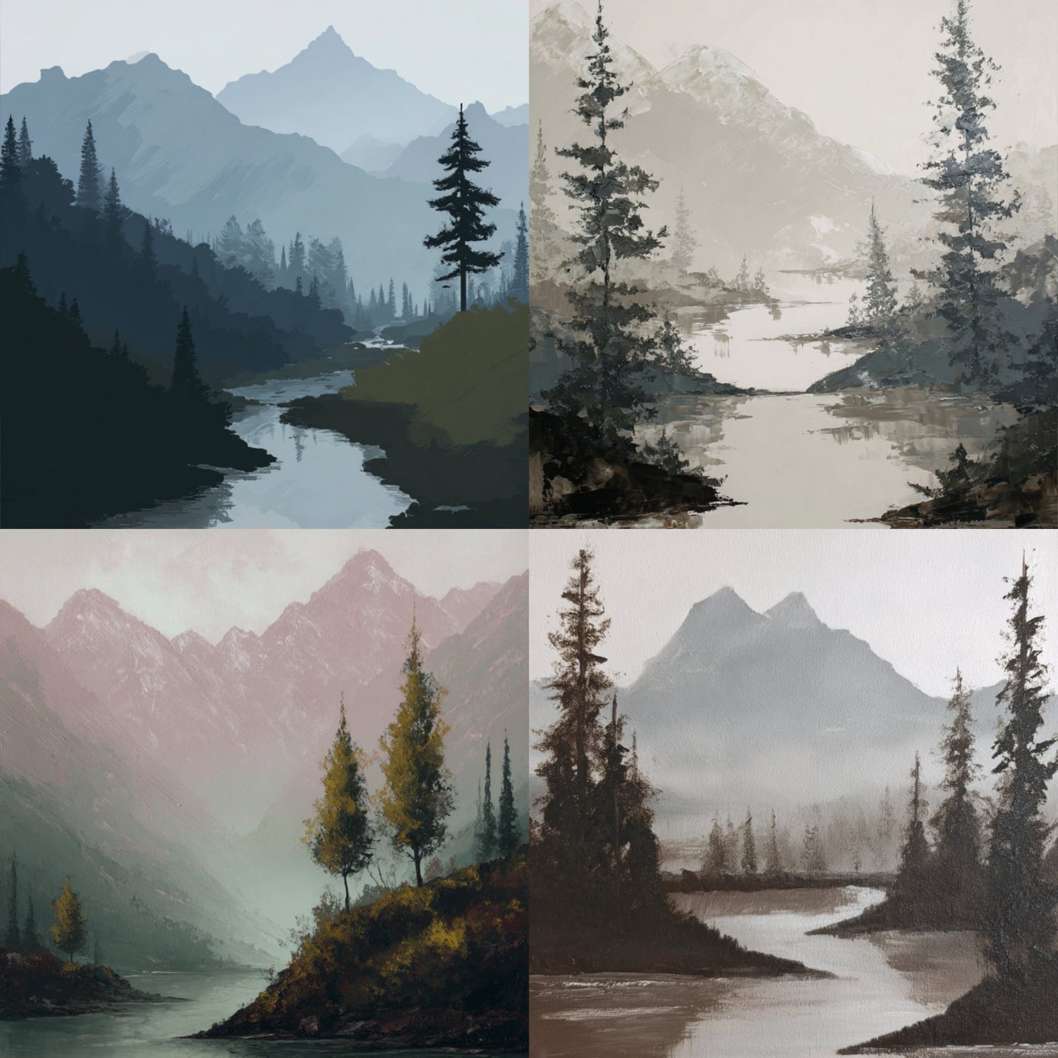 Minimalist Mountain & River Landscape Prints - Palette Pad