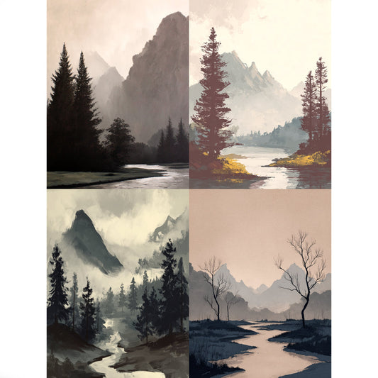 Bundle Of 4 Minimalist Landscape Nature Wall Art - Palette Pad