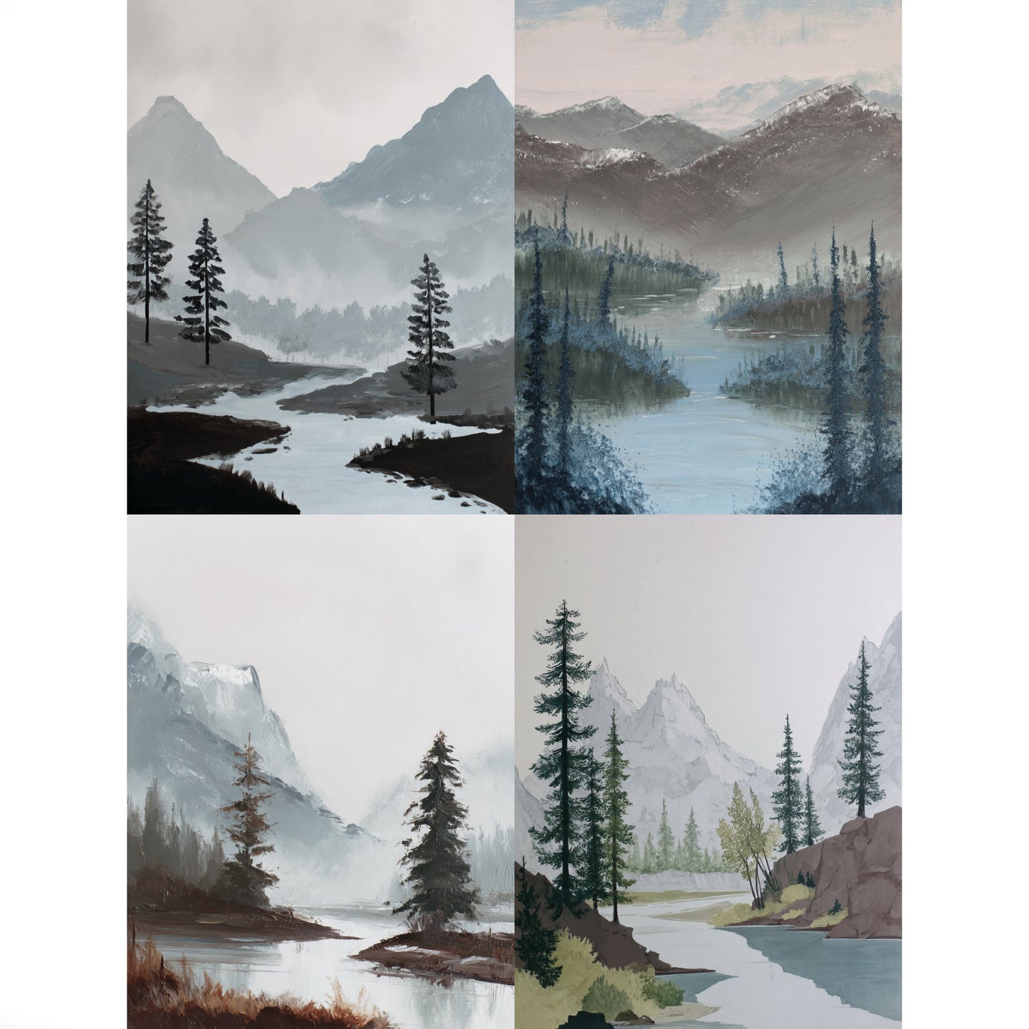 Bundle Of 4 Minimalist Mountain & River Landscape Prints - Palette Pad