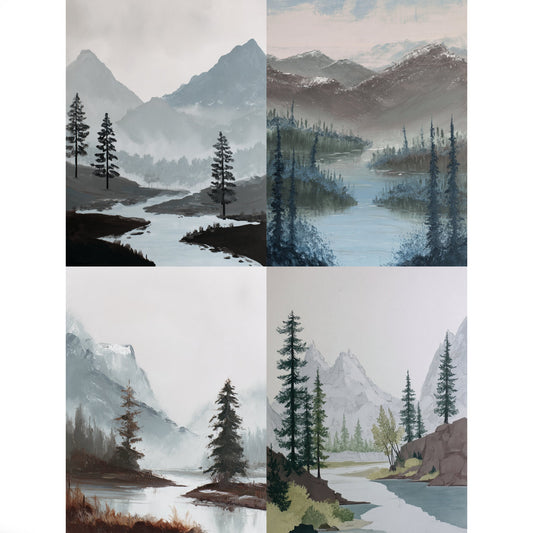 Bundle Of 4 Minimalist Mountain & River Landscape Prints - Palette Pad