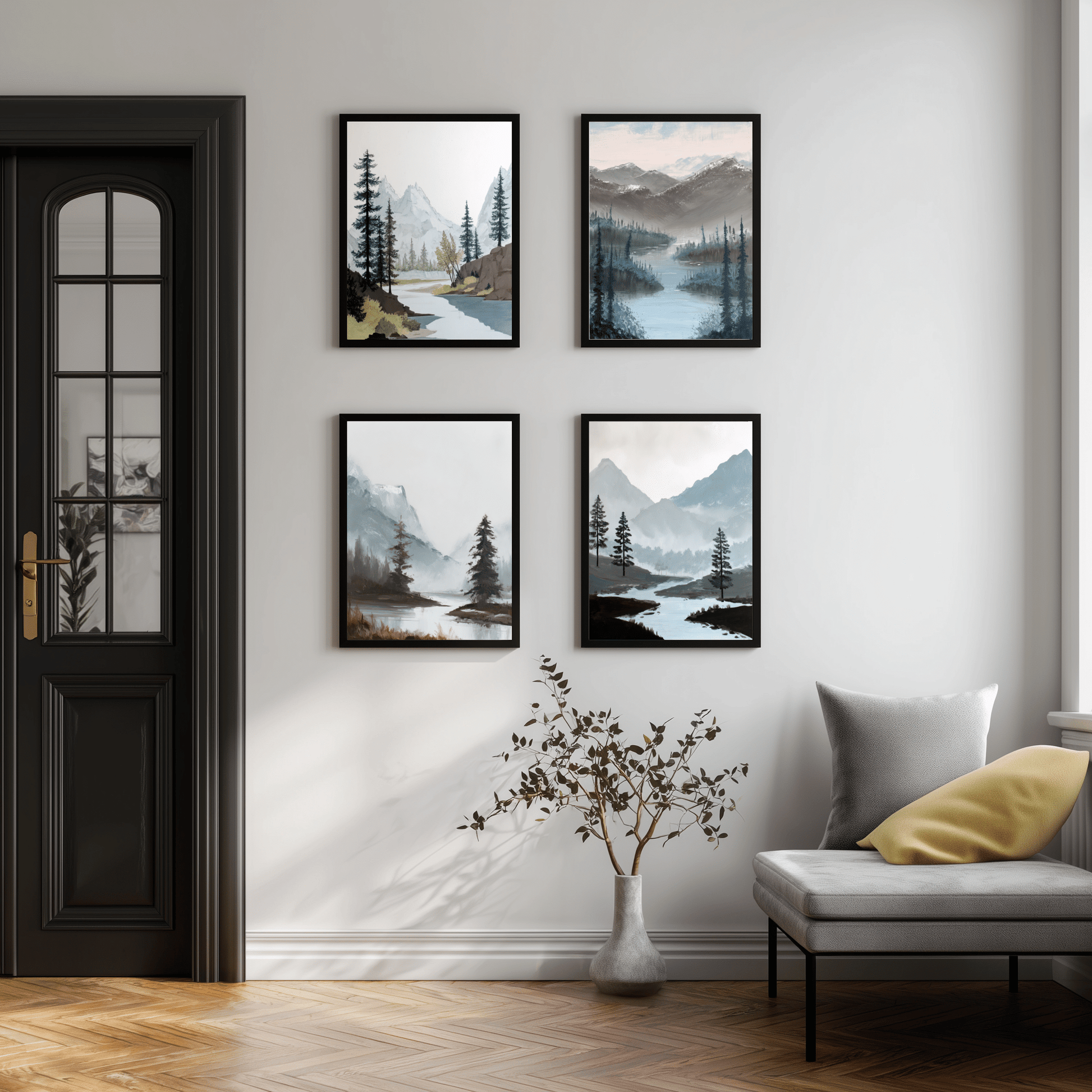 Bundle Of 4 Minimalist Mountain & River Landscape Prints - Palette Pad