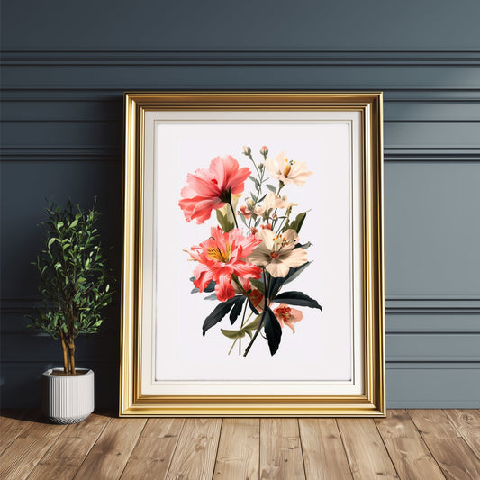 Classic Pink Vintage Botanical Wildflowers Printable Art - Palette Pad