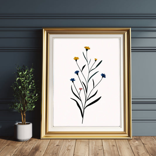 Minimalist Blue & Yellow Wildflower Print Botanical Digital Download - Palette Pad