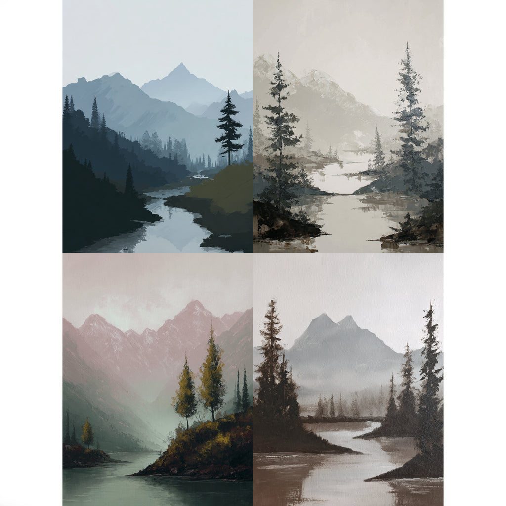 Minimalist Nature Landscape Prints – Mountains, Trees & Rivers - Palette Pad