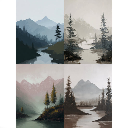 Minimalist Nature Landscape Prints – Mountains, Trees & Rivers - Palette Pad