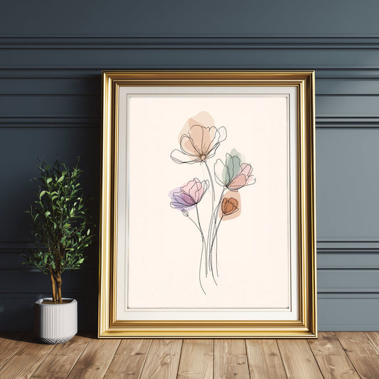 Muted Tones Boho Single Line Minimalist Wildflower - Palette Pad