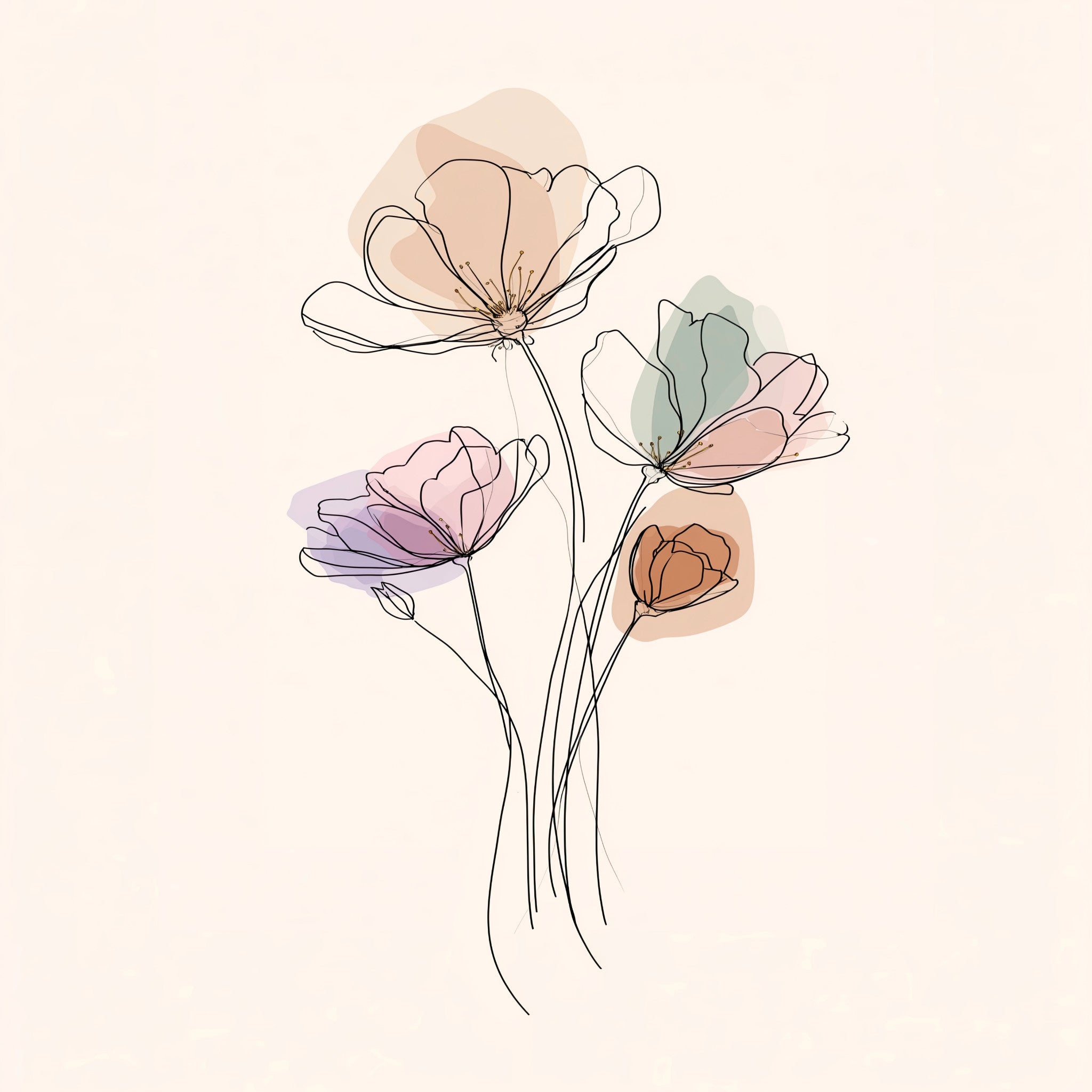 Muted Tones Boho Single Line Minimalist Wildflower - Palette Pad