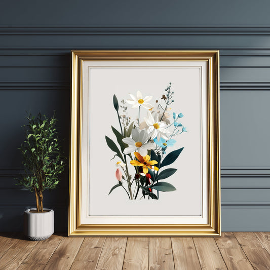 Subtle Blue Vintage Wildflower Antique Botanical Printable Floral Wall Art - Palette Pad